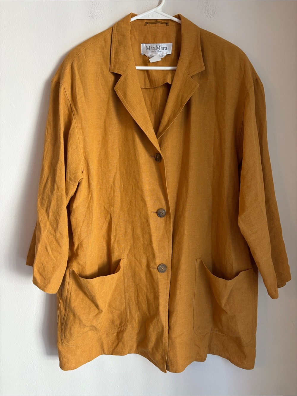 MaxMara Mustard Yellow 100% Linen Blazer Jacket Womens Sz 8 made in Italy EUC